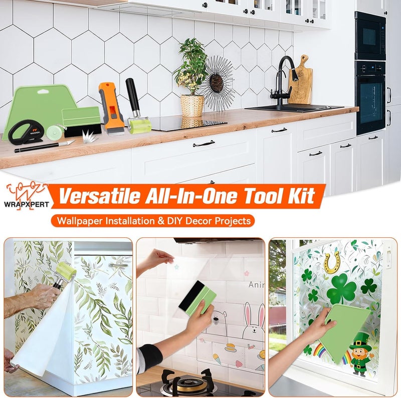 WRAPXPERT Wallpaper Tools Wallpaper Smoothing Tool Kit with Felt Squeegee,Seam Roller,Razor Scraper,Wrapping Paper Cutter for Peel and Stick Contact Paper,Vinyl Backsplash Tile,Bathroom,Window Film - Image 5